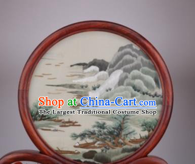 Chinese Traditional Suzhou Embroidery Mount Pine Desk Folding Screen Embroidered Rosewood Decoration Embroidering Craft