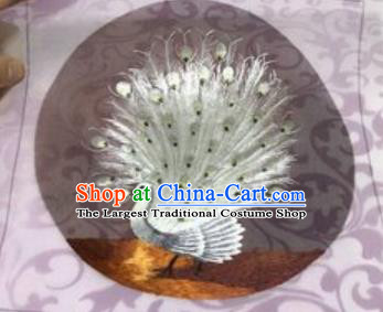 Chinese Traditional Suzhou Embroidery White Peacock Cloth Accessories Embroidered Patches Embroidering Craft