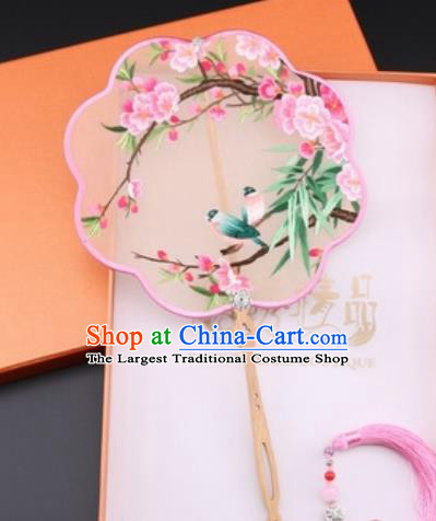 Chinese Traditional Suzhou Embroidery Peach Blossom Palace Fans Embroidered Fans Embroidering Craft