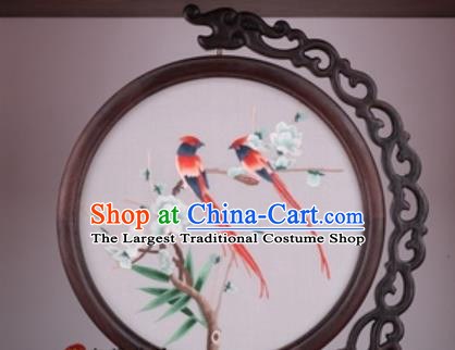 Chinese Traditional Suzhou Embroidery Plum Birds Table Folding Screen Embroidered Rosewood Decoration Embroidering Craft