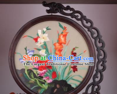 Chinese Traditional Suzhou Embroidery Orchid Table Folding Screen Embroidered Rosewood Decoration Embroidering Craft