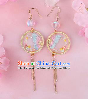 Traditional Chinese Handmade Embroidery Butterfly Earrings Classical Hanfu Embroidered Ear Accessories for Women