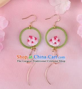 Traditional Chinese Handmade Embroidery Lotus Earrings Classical Hanfu Embroidered Ear Accessories for Women