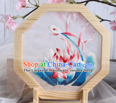 Chinese Traditional Suzhou Embroidery Lotus Decoration Embroidered Craft