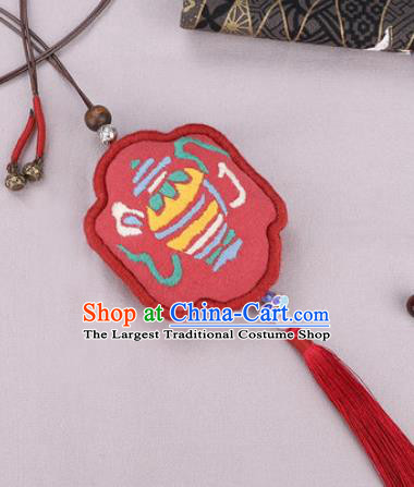 Traditional Chinese Handmade Embroidery Red Hazelin Pendant Embroidered Amulet Accessories