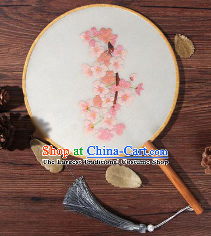 Chinese Traditional Handmade Embroidery Pink Sakura Silk Round Fan Embroidered Palace Fans