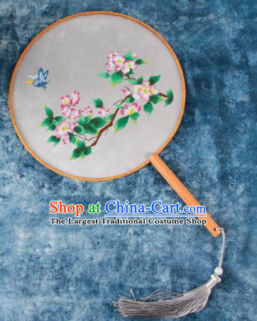 Chinese Traditional Handmade Embroidery Pink Begonia Round Fan Embroidered Palace Fans