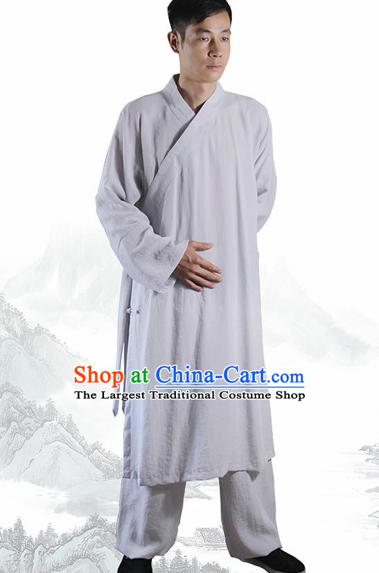 Chinese Traditional Martial Arts Grey Flax Robe Kung Fu Taoist Priest Tai Chi Costume for Men