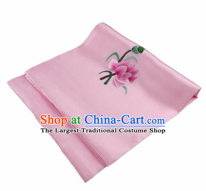 Chinese Traditional Handmade Embroidery Lotus Pink Silk Handkerchief Embroidered Hanky Suzhou Embroidery Noserag Craft