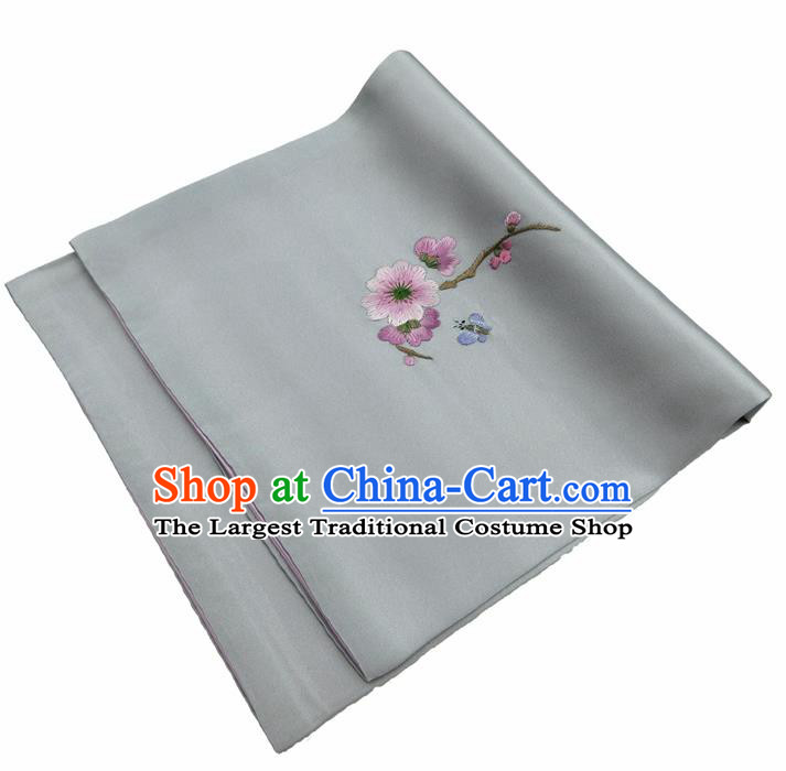Chinese Traditional Handmade Embroidery Plum Blossom Grey Silk Handkerchief Embroidered Hanky Suzhou Embroidery Noserag Craft