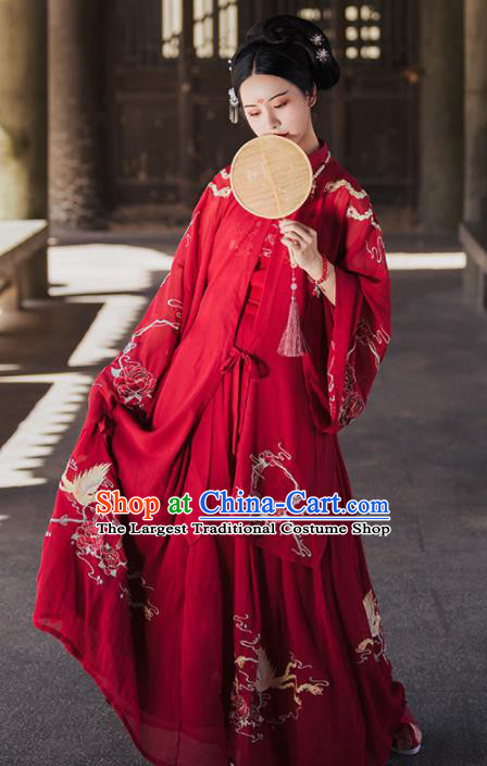 Traditional Chinese Ming Dynasty Court Wedding Replica Costumes Ancient Bride Royal Princess Red Hanfu Dress for Women