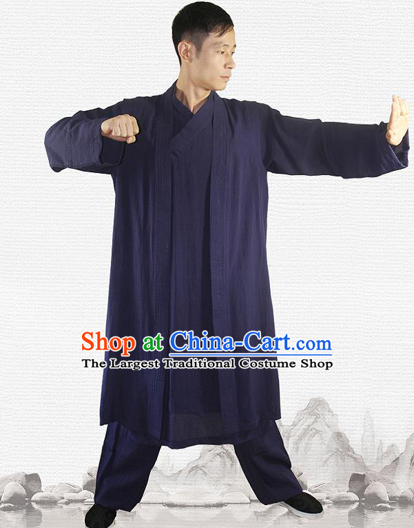 Traditional Chinese Martial Arts Navy Outfits Kung Fu Wudang Taoist Priest Tai Chi Costume for Men