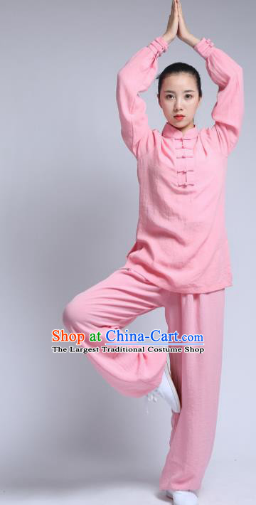 Chinese Traditional Wudang Martial Arts Light Pink Outfits Kung Fu Tai Chi Costume for Women