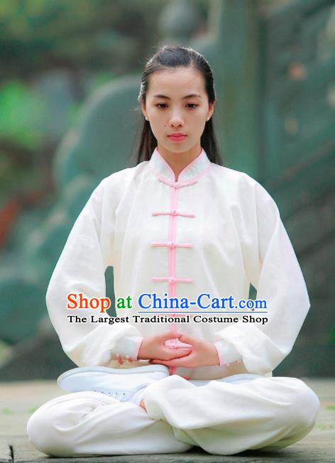 Chinese Traditional Wudang Martial Arts Pink Buttons Outfits Kung Fu Tai Chi Costume for Women