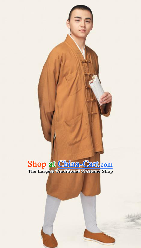 Traditional Chinese Monk Costume Meditation Ginger Outfits Shirt and Pants for Men