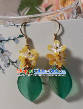 Traditional Chinese Classical Osmanthus Fragrans Green Leaf Earrings Hanfu Jewelry Accessories for Women