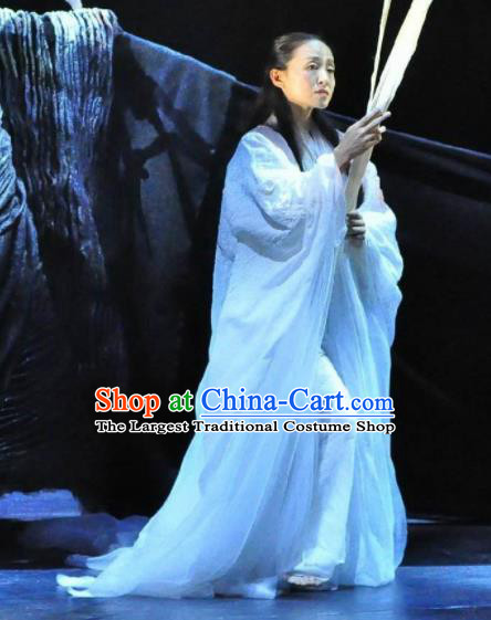 the Twenty Four Solar Terms Traditional Chinese Classical Dance White Dress and Headwear for Women