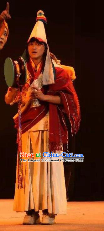 Lang SaWenBo Traditional Chinese Tibetan Nationality Monk Stage Performance Costumes and Headwear for Men