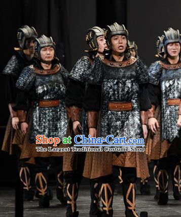The Book of Songs Cai Wei Traditional Chinese Ancient Soldier Stage Performance Costumes and Headwear for Men