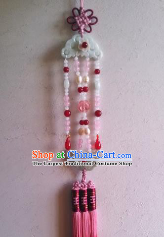 Traditional Chinese Classical Red Tassel Jade Waist Pendant Hanfu Brooch Accessories for Women
