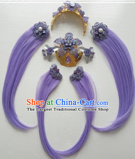 Traditional Chinese Cosplay Swordsman Purple Hairpins Ancient Hanfu Hair Accessories for Women