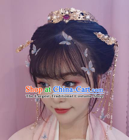 Traditional Chinese Classical Golden Hair Crown Hairpins Ancient Princess Hanfu Hair Accessories for Women