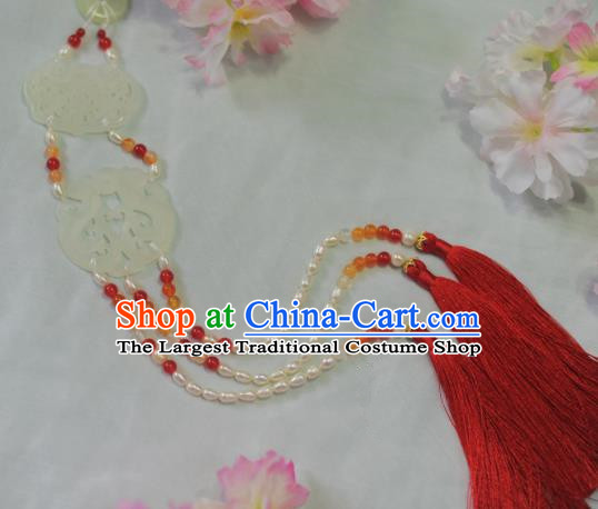 Traditional Chinese Hanfu Jade Pendant Ancient Princess Red Tassel Waist Accessories for Women