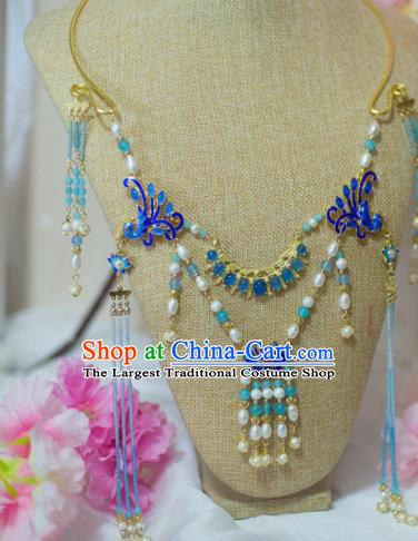 Traditional Chinese Hanfu Cloisonne Phoenix Necklace Ancient Princess Tassel Necklet Accessories for Women