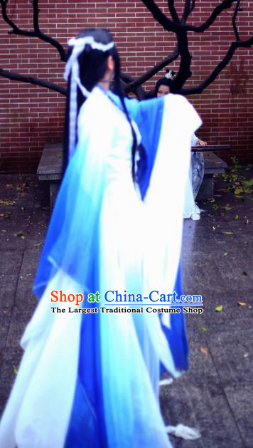 Traditional Chinese Cosplay Female Swordsman Blue Dress Ancient Princess Costume for Women