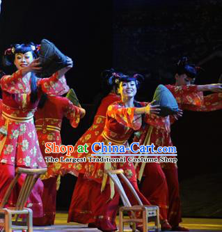 Chinese Drama Dragon Boat Festival Classical Dance Red Dress Stage Performance Costume and Headpiece for Women