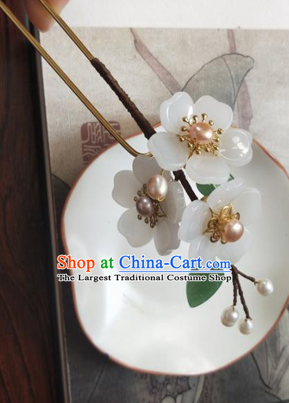 Traditional Chinese Hanfu Palace White Flowers Hairpins Ancient Princess Hair Accessories for Women