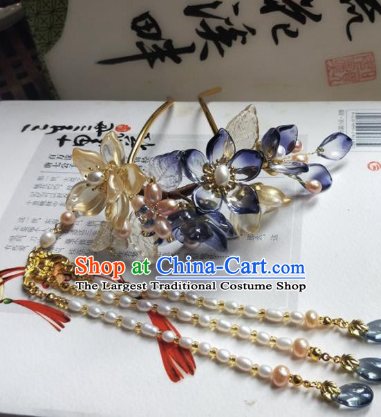Traditional Chinese Hanfu Palace Lotus Tassel Hairpins Ancient Princess Hair Accessories for Women