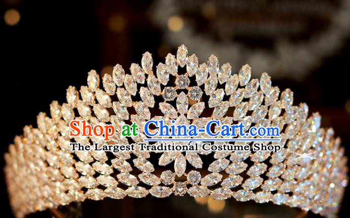 Top Grade Bride Zircon Golden Royal Crown Handmade Wedding Hair Accessories for Women