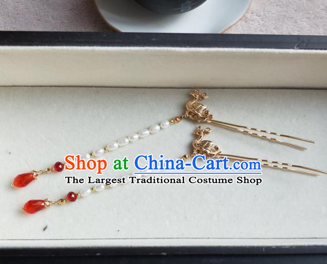 Traditional Chinese Hanfu Palace Pearls Tassel Phoenix Hair Stick Hairpins Ancient Princess Hair Accessories for Women
