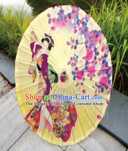Japanese Handmade Printing Beauty Yellow Oil Paper Umbrella Traditional Umbrellas