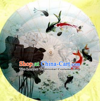 Chinese Handmade Printing Lotus Green Oil Paper Umbrella Traditional Decoration Umbrellas