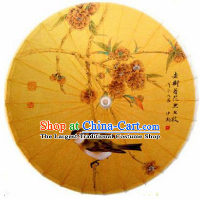 Chinese Handmade Printing Begonia Birds Yellow Oil Paper Umbrella Traditional Decoration Umbrellas