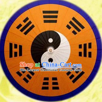 Chinese Handmade Printing Tai Chi Eight Diagrams Orange Oil Paper Umbrella Traditional Decoration Umbrellas
