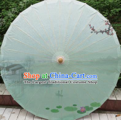 Chinese Classical Dance Ink Painting Lotus Handmade Light Green Paper Umbrella Traditional Decoration Umbrellas