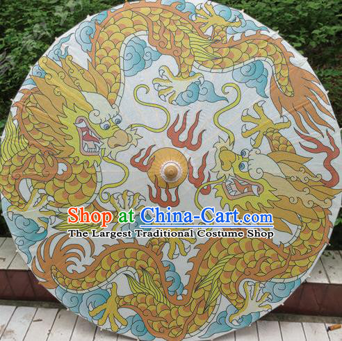 Chinese Classical Dance Handmade Printing Dragons White Paper Umbrella Traditional Decoration Umbrellas