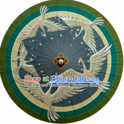 Chinese Classical Dance Handmade Printing Crane Green Paper Umbrella Traditional Decoration Umbrellas