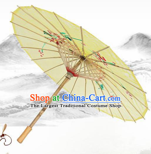 Handmade Chinese Classical Dance Printing Plum Light Yellow Silk Umbrella Traditional Cosplay Decoration Umbrellas