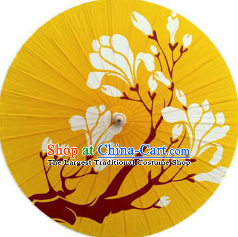 Chinese Classical Dance Handmade Printing Magnolia Yellow Paper Umbrella Traditional Decoration Umbrellas
