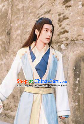 Ancient Chinese Swordsman Blue Hanfu Clothing Drama Jia Feng Xu Huang Kawaler Xie Qingyun Costumes for Men
