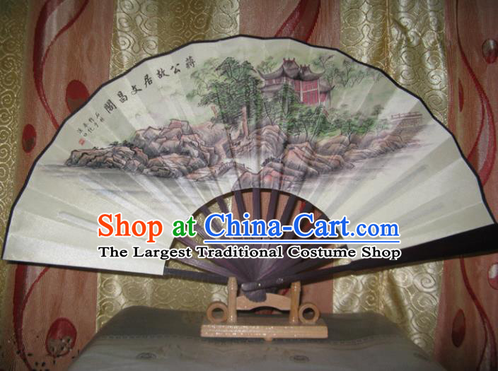 Chinese Handmade Painting WenChang Tower Fans Accordion Fan Traditional Decoration Folding Fan