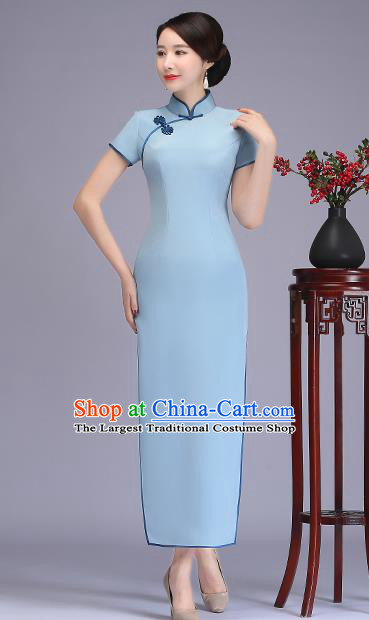 Traditional Chinese Blue Silk Cheongsam Mother Tang Suit Qipao Dress for Women