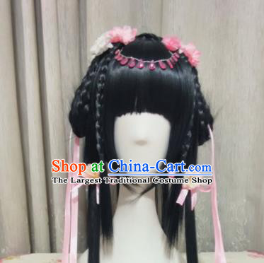 Traditional Chinese Cosplay Fairy Princess Long Wigs Sheath Ancient Female Swordsman Chignon for Women