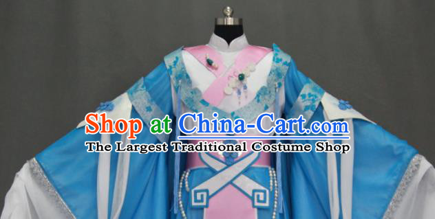 Traditional Chinese Cosplay Court Princess Blue Dress Ancient Drama Female Swordsman Costumes for Women