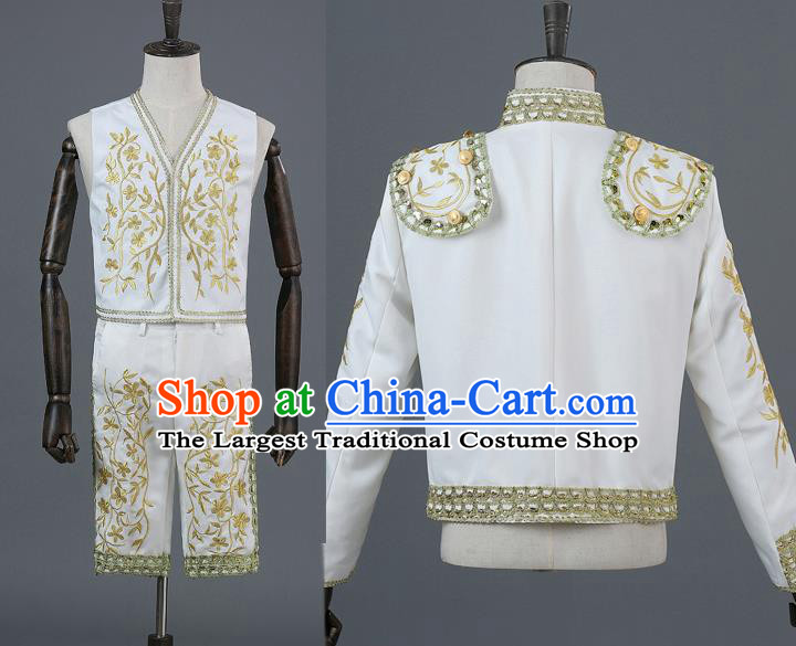 Traditional European Prince Costumes Spanish Court White Clothing for Men