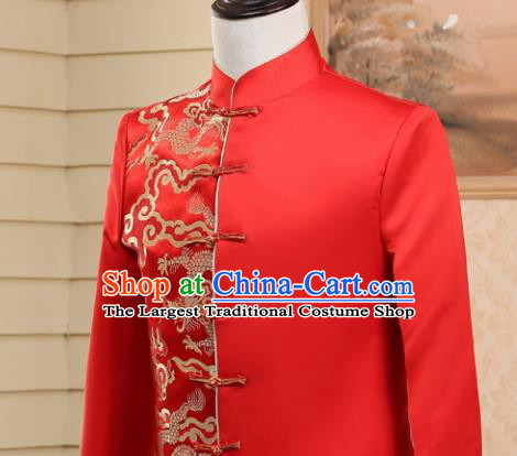 Traditional Chinese Tang Suit Costumes Wedding Red Overcoat for Men